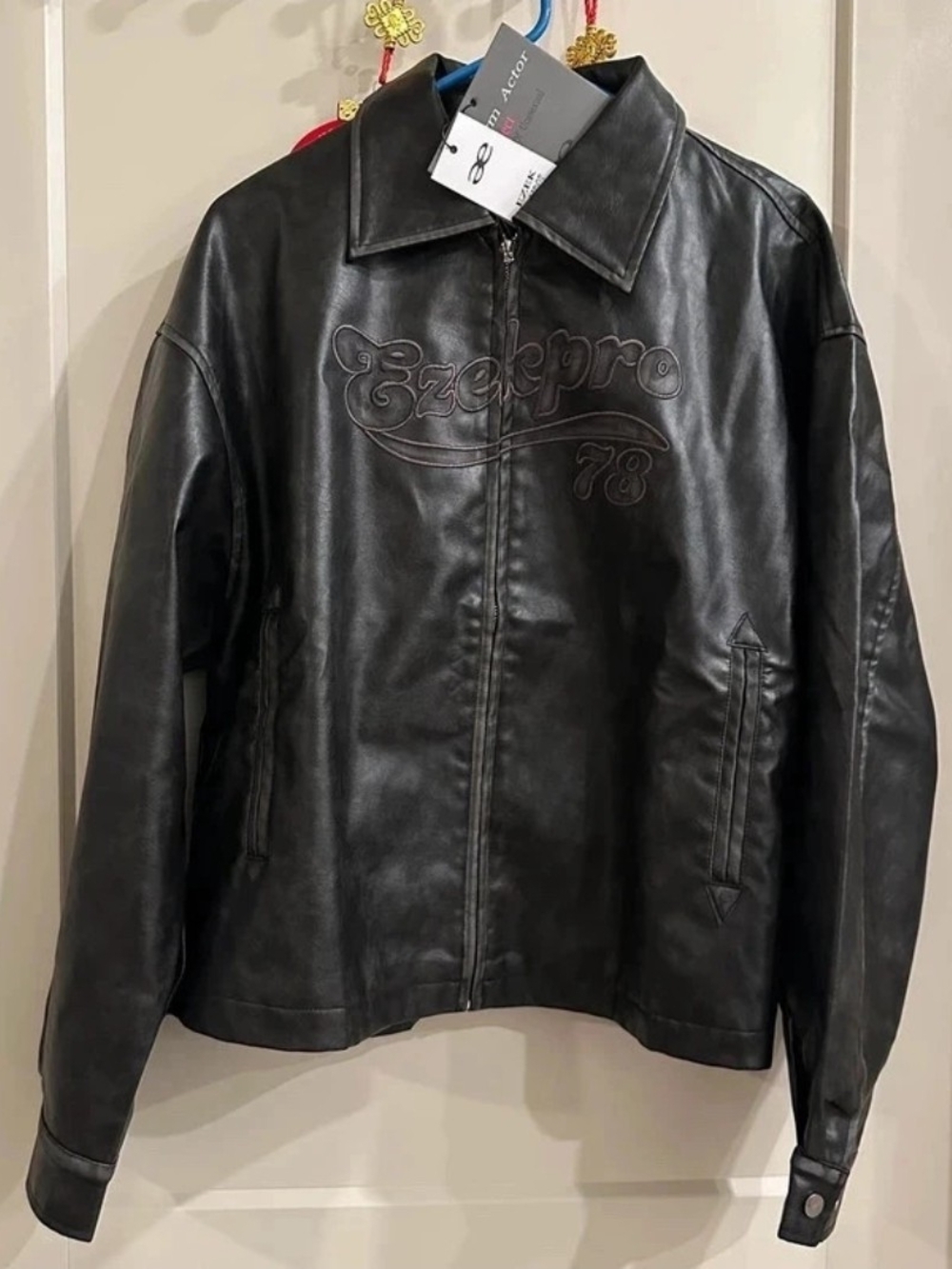 Ezekiel Black Faux Leather Zip-Front Jacket NWT Unisex